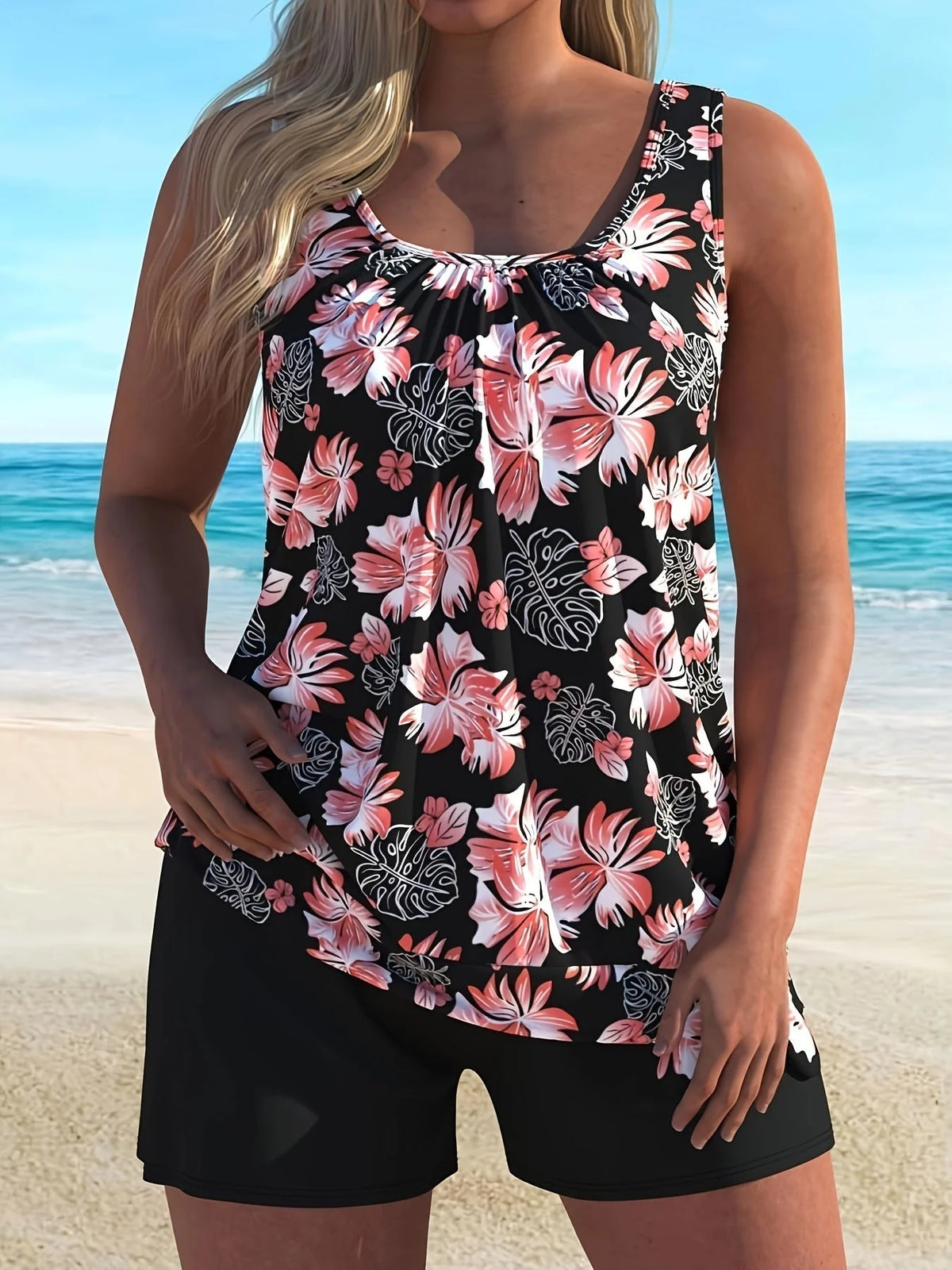 Clara Floral Print Tankini Set – Vibrant & Flattering Swimwear