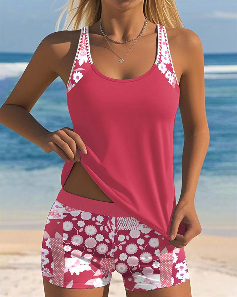 Colette | Swimsuit Tank Top & Printed Boxer Set – Playful, Coordinated Beachwear
