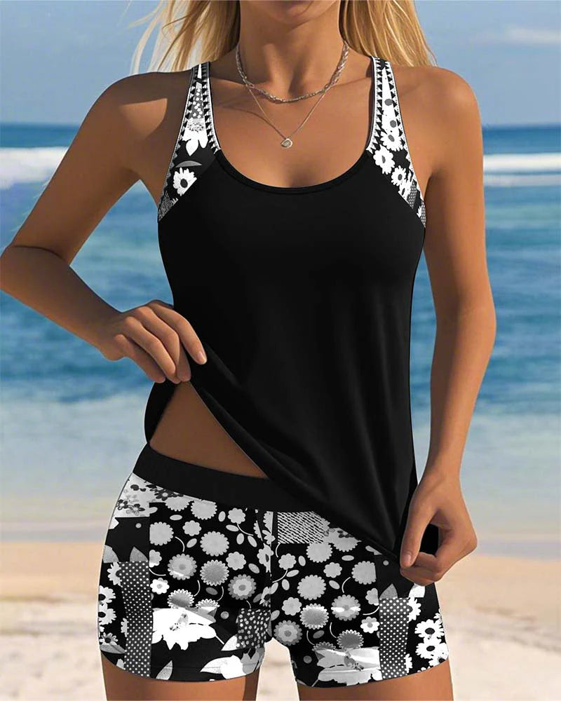 Colette | Swimsuit Tank Top & Printed Boxer Set – Playful, Coordinated Beachwear