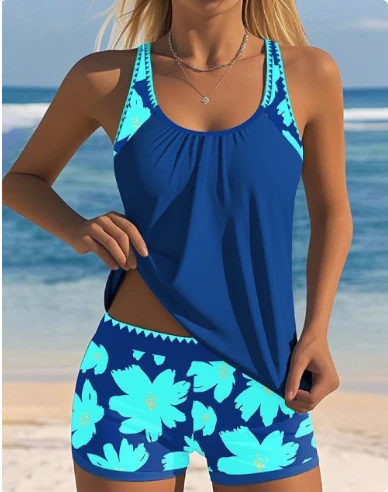 Ellen | Floral Boxer Set with Tank Swimsuit Top – Chic Beachwear