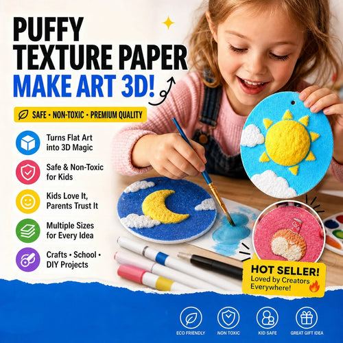 🎨 Magic 3D Foam Texture Painting Paper – Water-Activated Puffy Art Paper
