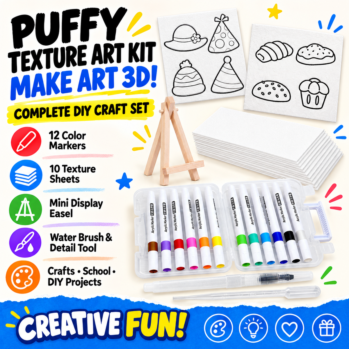 🎨 Magic 3D Foam Texture Painting Paper – Water-Activated Puffy Art Paper