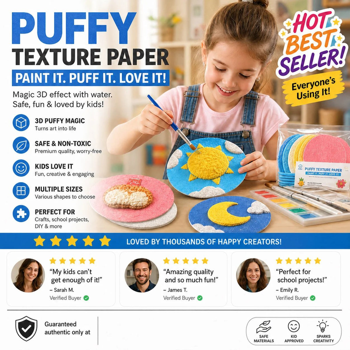 🎨 Magic 3D Foam Texture Painting Paper – Water-Activated Puffy Art Paper