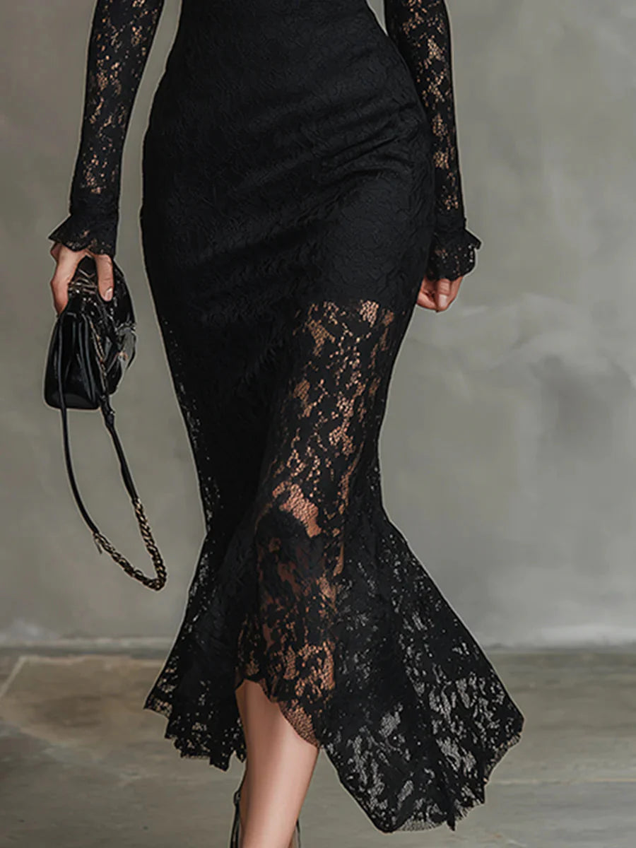 Claraine – Exquisite Lace Midi Dress for Sophisticated Style