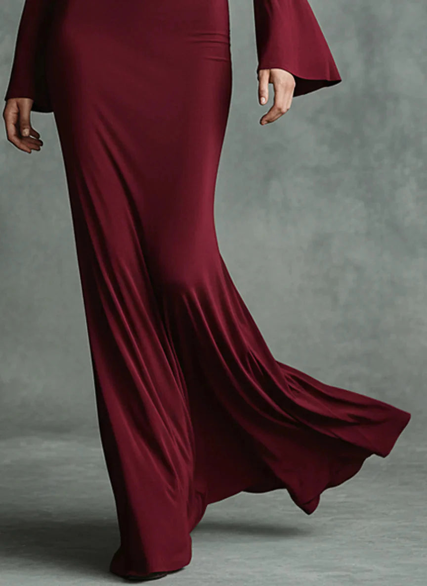 Maxie Elegant Dress in Stretch Fabric Slim-Fit with Halter Neck and Bell Sleeves