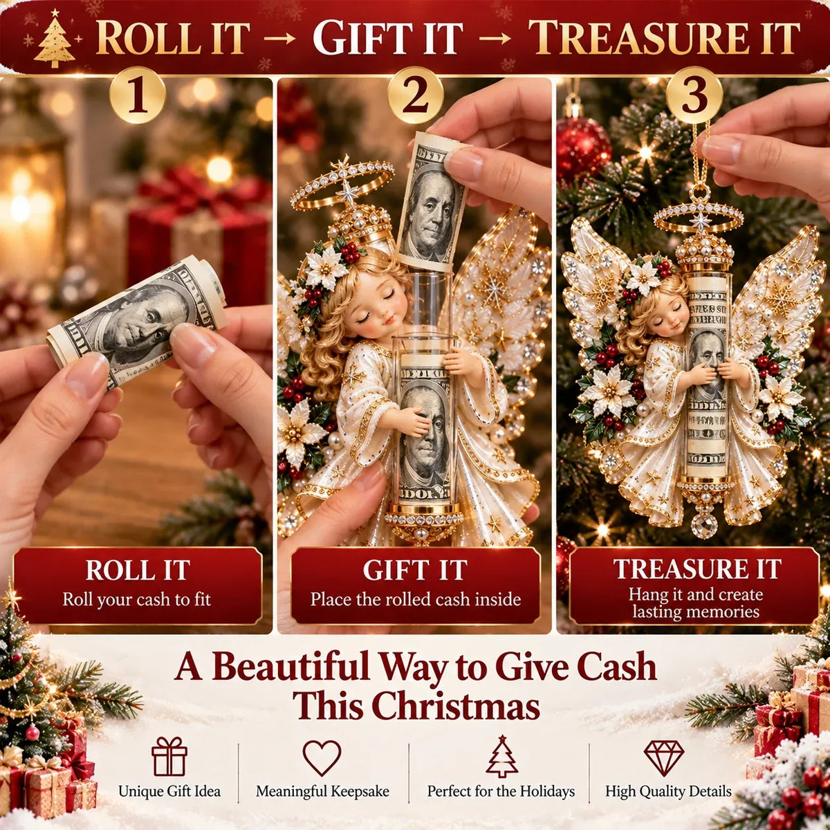 👼💵 3D Angel Christmas Cash Gift Ornament – Holiday Money Holder Keepsake ✨
