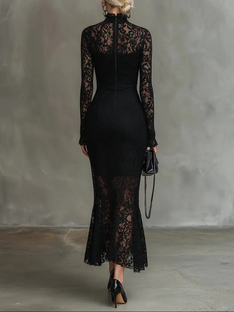 Claraine – Exquisite Lace Midi Dress for Sophisticated Style