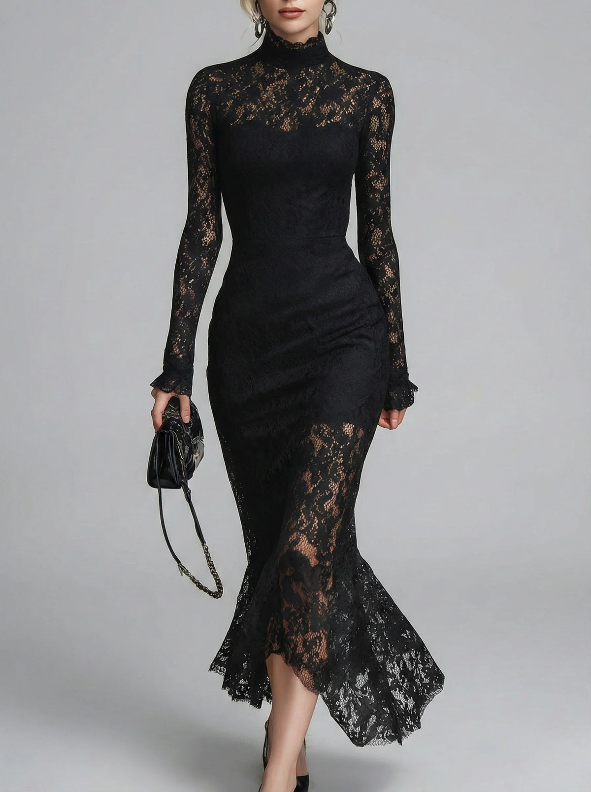 Claraine – Exquisite Lace Midi Dress for Sophisticated Style