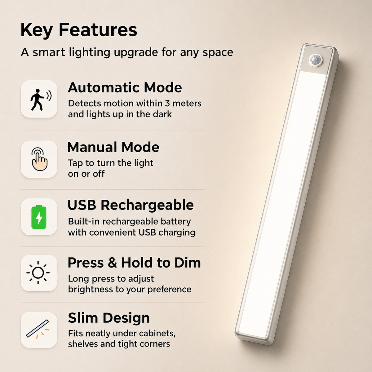 💡Rechargeable Motion Sensor Under-Cabinet LED Light