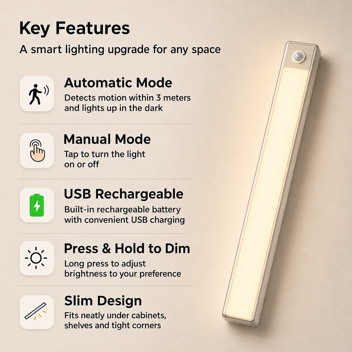 💡Rechargeable Motion Sensor Under-Cabinet LED Light