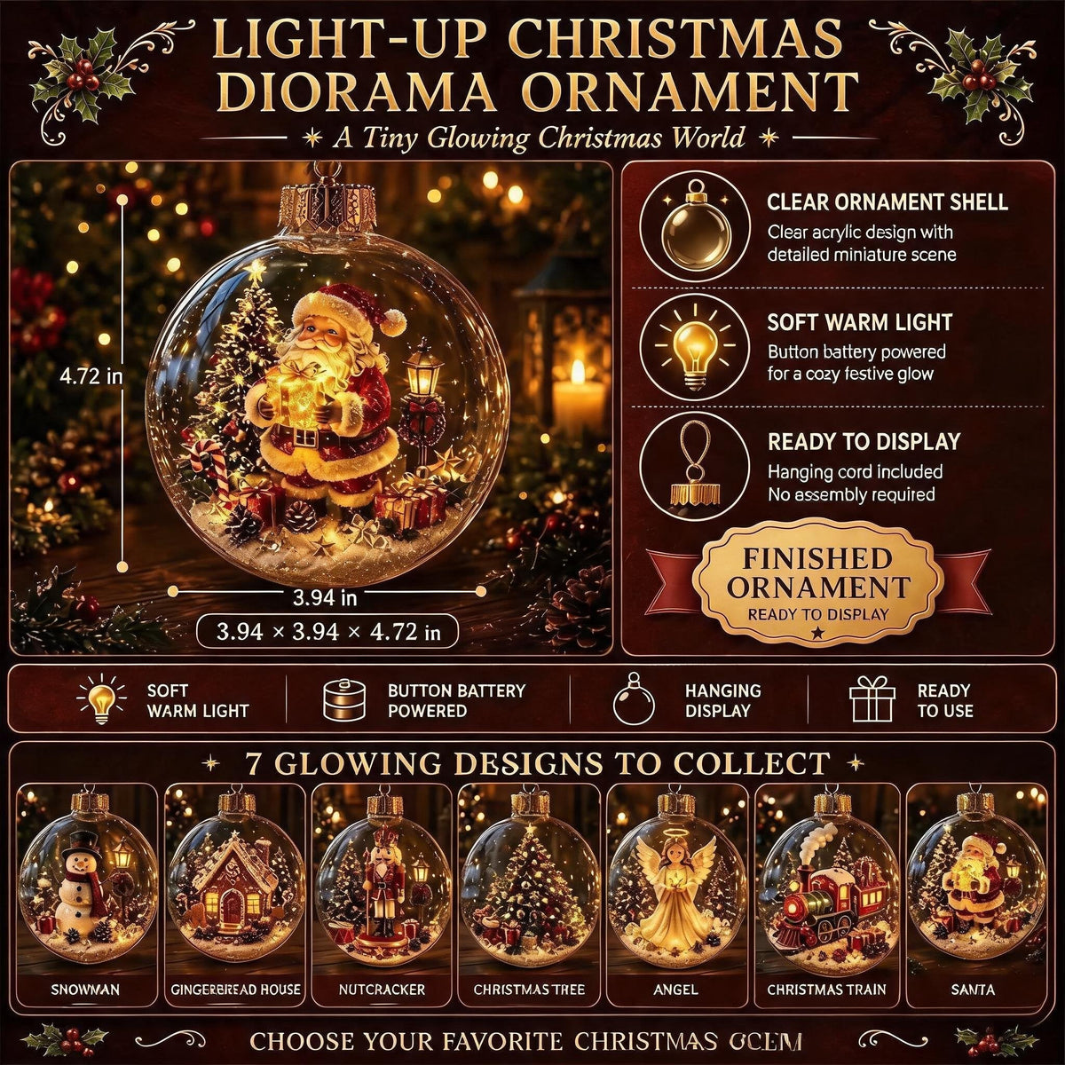 🎄🎄 Glowing Christmas Story Ornament – Light-Up Mini Holiday Scene✨