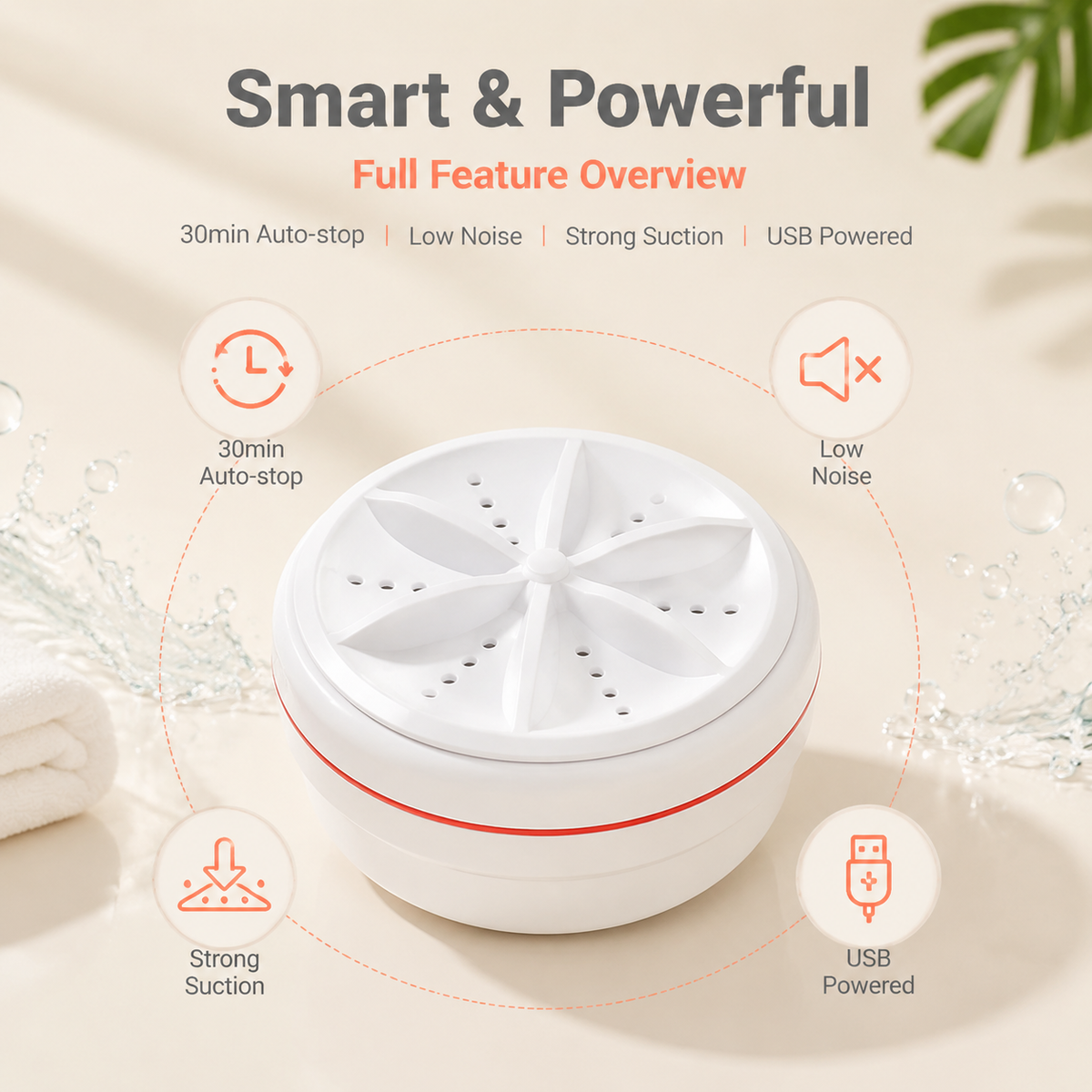 🧺 Imported Portable Ultrasonic Washing Machine with Powerful Turbine Cleaning