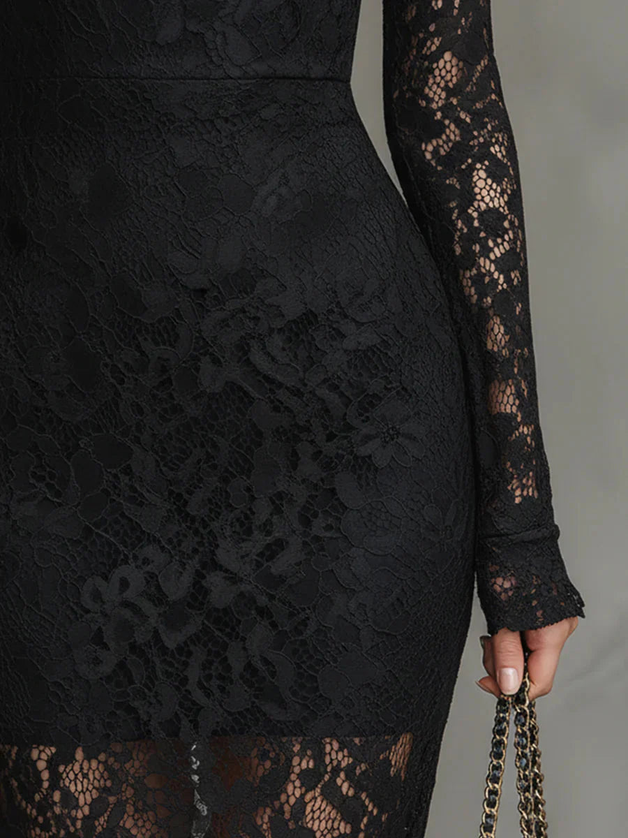 Claraine – Exquisite Lace Midi Dress for Sophisticated Style