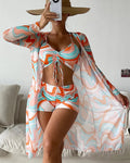 women 3-Piece Printed Bikini Set | Printed Bikini With Cover-Up Casual | Amorci