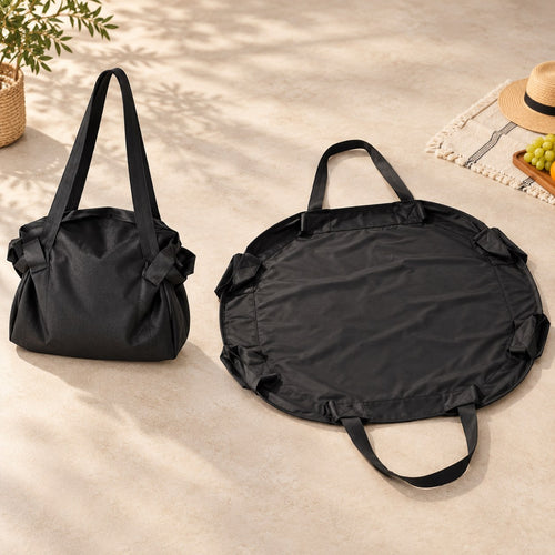 Convertible tote displayed in bag form and opened mat form