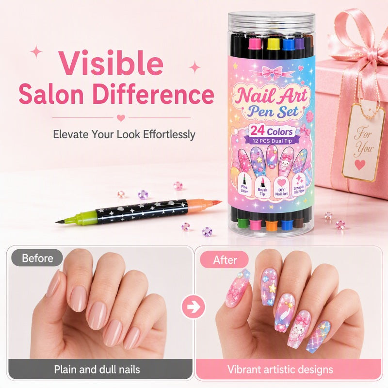 💅 LIMITED‑TIME 70% OFF! 💥 24 Colors Dual Ended Nail Art Pens Set – Creative, Salon‑Quality, Easy DIY ✨